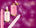 Glamorous Set of Collagen Premium Serum Container Template With Dropper and Eye Roll-on on the Sparkling Effects Background