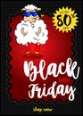 Glamorous sheep in fashionable glasses and a flower in the mouth. Black friday sale banner. Best sale.