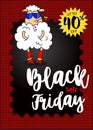 Glamorous sheep in fashionable glasses and a flower in the mouth. Black friday sale banner. Best sale. Vector