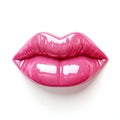 Glamorous Shine: Plump Lips with Vibrant Pink Gloss Isolated on White. Generative ai