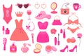 Glamorous trendy pink girl doll stickers set. Nostalgic barbiecore 2000s style
