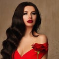 Glamorous Woman Fashion Model with Long Permed Hairstyle