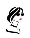 Glamorous woman with red lips wearing choker necklace and sunglasses vector portrait