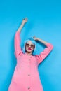 glamorous woman in sunglasses wears a blue wig makeup Lifestyle posing Royalty Free Stock Photo