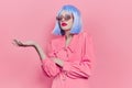 glamorous woman in sunglasses wears a blue wig makeup studio model Royalty Free Stock Photo