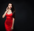 Glamorous woman wearing red dress. model with red lips Royalty Free Stock Photo