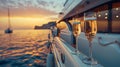 A glamorous yacht cruising along scenic coastlines, with champagne flowing and guests enjoying the epitome of luxury Royalty Free Stock Photo