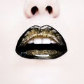 Glamour black gloss lips with sensuality gesture. Royalty Free Stock Photo