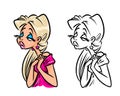 Glamour blonde melancholic girl cartoon illustration