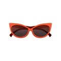 Glamour cat eye sunglasses with black tinted lenses and bright red plastic frame. Stylish protective eyewear for women