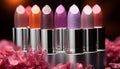 Glamour collection vibrant lipstick palette, shiny, multi colored, and elegant generated by AI