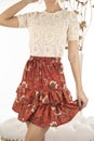 Red Casual Printed Mini Skirt with Beige Blues