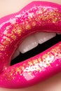 Glamour fashion bright pink lips glossy make-up