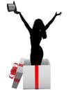 Glamour girl model happy celebration gift box