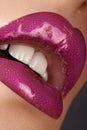 Glamour Magenta Gloss Lip Make-up. Fashion Makeup Beauty Shot. Close-up Female Sexy Full Lips with Celebrate Pink Gloss