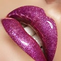 Glamour magenta gloss lip make-up. Fashion makeup beauty shot. Close-up female full lips with celebrate pink gloss