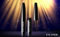 Glamour mascara ads, curling blank streamline and product package in 3d illustration