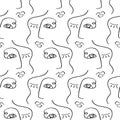 Glamour one line drawing women faces seamless pattern Royalty Free Stock Photo