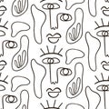 Glamour one line drawing women faces seamless pattern Royalty Free Stock Photo