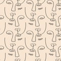 Glamour one line drawing women faces seamless pattern texture Royalty Free Stock Photo