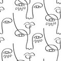 Glamour one line drawing women faces seamless pattern Royalty Free Stock Photo