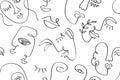 Glamour one line drawing women faces seamless pattern Royalty Free Stock Photo