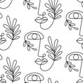 Glamour one line drawing of women faces, seamless pattern Royalty Free Stock Photo