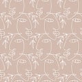 Glamour one line drawing of women faces, seamless pattern Royalty Free Stock Photo