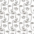 Glamour one line drawing women faces seamless pattern Royalty Free Stock Photo