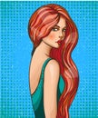 Glamour pop art girl with long hair vector illustration