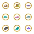 Glamour shoe icons set, cartoon style