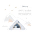 Glamour tipi, tent with cozy textile around wild nature, mountains, starry sky. Abstract background. Vector illustration Royalty Free Stock Photo