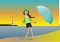 Glamour vector girl walking on the beach Royalty Free Stock Photo