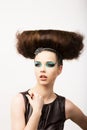 Glamour. Vitality. Portrait of Unusual Brunette with Extraordinary Festive Hairdo Royalty Free Stock Photo