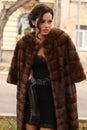 Glamour woman with dark hair wearing luxurious fur coat Royalty Free Stock Photo