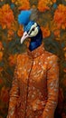 glamour woman young peacock jungle face bird fashion macaw beauty beautiful. Generative AI.