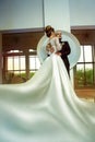 Glamour young just married couple in gorgeous wedding suits Royalty Free Stock Photo