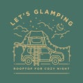 glamping camp rooftop car tent vintage monoline vector illustration