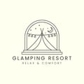 glamping with emblem line art vector logo template illustration design, camping, tent logo concept