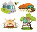 Glamping houses colorful set