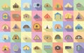 Glamping icons set flat vector. Tent adventure