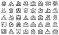 Glamping icons set outline vector. Tent adventure