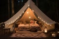glamping light canvas tent vacation forest luxury camping travel nature. Generative AI.