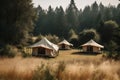 glamping luxury camping nature forest light travel vacation tent canvas. Generative AI.