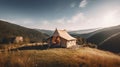 Glamping tent on the meadow in the mountains. Vintage style