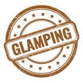 GLAMPING text on brown grungy vintage round stamp