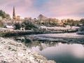 Glanmire Cork village winter view river snow white church Royalty Free Stock Photo