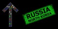 Grunge Russia North Korea Stamp Seal with Net Up Arrow Constellation Icon with Colorful Flash Nodes