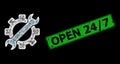 Grunged Open 24/7 Stamp and Hatched Gear Tools Mesh with Bright Flares