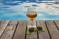 Glas of beer near pool. Royalty Free Stock Photo